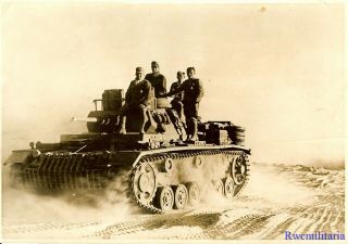 Press Photo: Best German Afrika Korps Panzermen On Pzkw.  Iii Panzer Tank; 1942