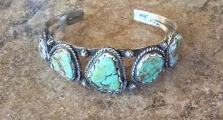 Vintage Turquoise Number 8 Mine Row Cuff Bracelet Sterling