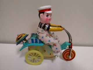 Vintage Windup Tin Toy Ice Cream Man,  Bike,  Made In China 2