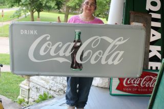 Rare Grey Large Vintage 1940s Coca Cola Soda Pop Gas Station 59 " Metal Sign