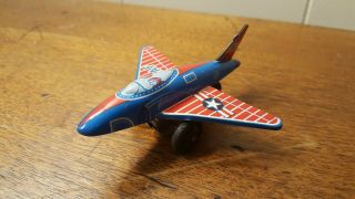 Vintage Saito Japan S2 Tin Friction Usaf Fighter Plane Dime Store Toy Penny Toy