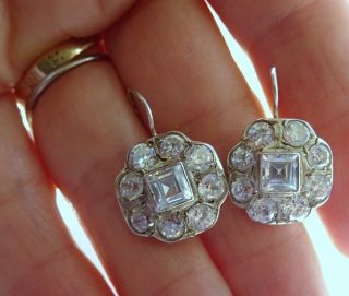Antique Art Deco / Edwardian Era Silver and Crystal Paste Earrings 2