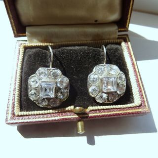 Antique Art Deco / Edwardian Era Silver and Crystal Paste Earrings 3