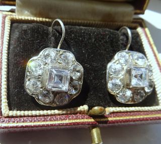Antique Art Deco / Edwardian Era Silver and Crystal Paste Earrings 6