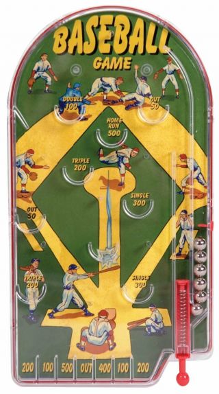 Home Run Pinball Baseball Game Toy Schylling Classic Handheld Pin Ball Tin