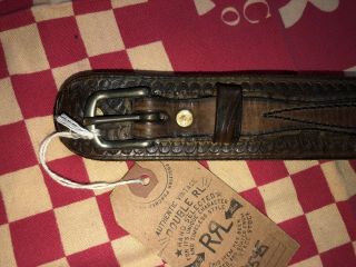 $595 RRL Ralph Lauren Double RL Limited Edition 10 Of 100 Tooled Leather Belt 30 6