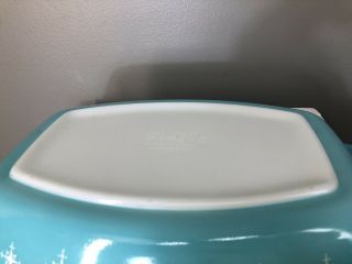Vtg 60s Turquoise Pyrex Atomic Compass Star 1.  5 Qt MidCentury Oval Casserole Lid 10