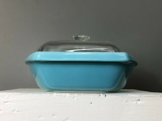 Vtg 60s Turquoise Pyrex Atomic Compass Star 1.  5 Qt MidCentury Oval Casserole Lid 2