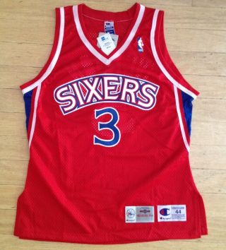 Champion Philadelphia Sixers 76ers 3 Allen Iverson Rookie Vintage Jersey Nwt 44