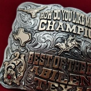 RODEO TROPHY BUCKLE VINTAGE ABILENE TEXAS BEST OF BEST BULL RIDING CHAMPION 858 7