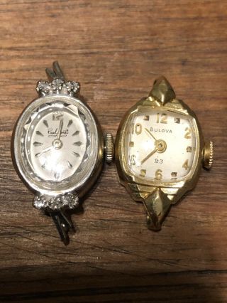 Vintage 18k Gold Ladies Bulova & 14k Paul Monet Diamond Watch Scrap