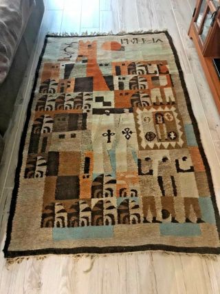 Vintage Wool Hand Made Wall Hanging Rug Tapestry Gobelin 37 " X 64 "