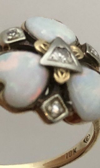 Antique Victorian 10K Yellow Gold Precious Opal Diamond Gem Ornate Ring Size 8 8