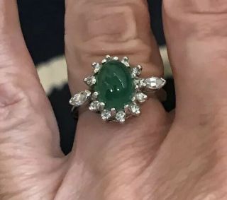 Fine Vintage Emerald And Diamond 14k White Gold Ring