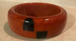 Vintage Polka Dot Bakelite Thick Bangle Bracelet Dark Red/rust Black Dots