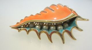 Trifari Crown Signed Fabulous Large Enamel And Pearl Sea Shell Brooch