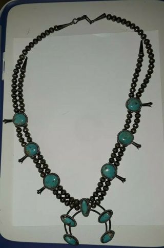 Vintage Navajo Turquoise Squash Blossom Necklace