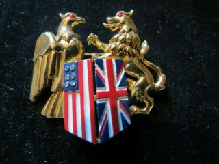 Vintage Rare Philippe Trifari Patriotic Wwii Lion And Eagle Brooch Pin