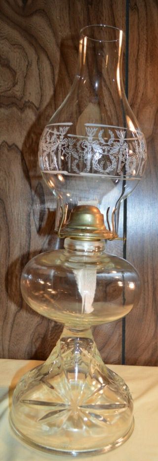 Vintage Eapc Early American Prescut Pattern Kerosene/oil Lamp W/original Shade