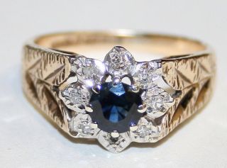 Vintage 9ct Gold Sapphire & Diamond Cluster Ring Size O