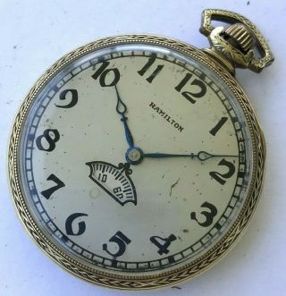 Antique 14 Karat Gold Fi.  1929 Hamilton Winding Pocket Watch Cal.  912,  Jump Hour