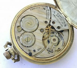 Antique 14 Karat Gold fi.  1929 Hamilton winding pocket watch cal.  912,  jump hour 5