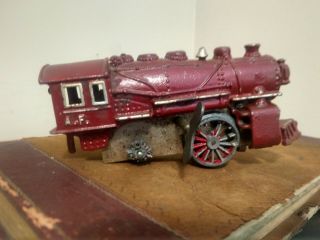 Vintage Wind Up Toy - Cast Iron Red Locomotive - Wind - Up