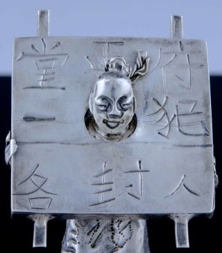 RARE ANTIQUE CHINESE STERLING SILVER MINIATURE TORTURED MAN FIGURE IN STOCKS N/R 5