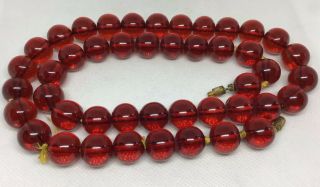 Art Deco Cherry Amber Bakelite Round Bead Necklace 94 Grams