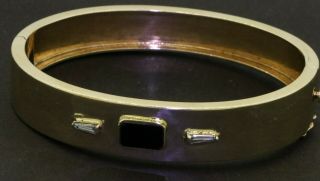 Vintage 14k Yg 0.  30ct Vs1/f Diamond & Onyx Bangle Bracelet