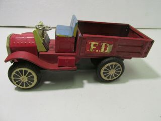Vintage Made In Japan Red Fd Fire Truck Tin Metal Friction Vehicle T3710