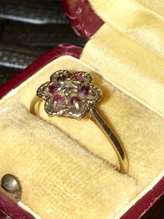 Antique Edwardian Art Nouveau 9ct Gold Ruby & Diamond Ring
