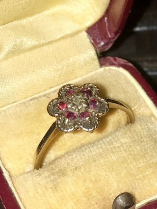 Antique Edwardian Art Nouveau 9ct Gold Ruby & Diamond Ring 2