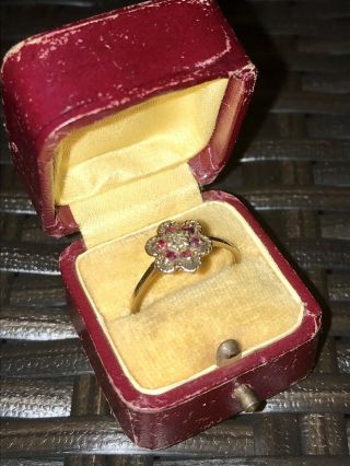 Antique Edwardian Art Nouveau 9ct Gold Ruby & Diamond Ring 3