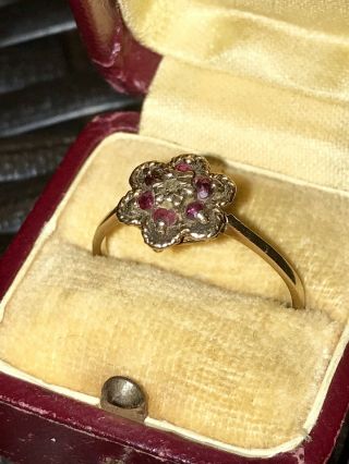 Antique Edwardian Art Nouveau 9ct Gold Ruby & Diamond Ring 4
