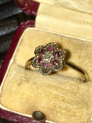 Antique Edwardian Art Nouveau 9ct Gold Ruby & Diamond Ring 5