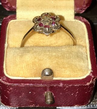 Antique Edwardian Art Nouveau 9ct Gold Ruby & Diamond Ring 6