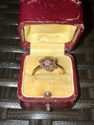 Antique Edwardian Art Nouveau 9ct Gold Ruby & Diamond Ring 7