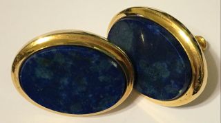 Vintage Pair 14k Yellow Gold And Lapis Lazuli Earrings