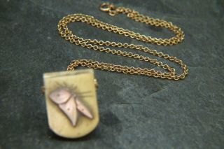 Fine Antique Victorian Japanese Shibayama Butterfly MOP Pendant 9ct Gold Chain 2