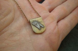 Fine Antique Victorian Japanese Shibayama Butterfly MOP Pendant 9ct Gold Chain 4