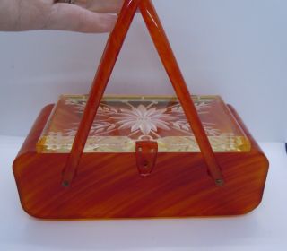 Gorgeous Marked Feiner Bags 5th Ave N.  Y.  Butterscotch Carved Lucite Box Purse