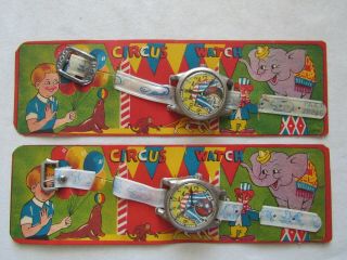 2 - Toy Circus Watches - Still On Cards / Great Graphics - Nos