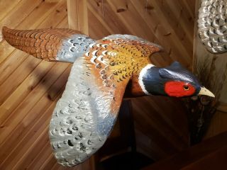 Ring - necked pheasant wood carving game bird duck decoy Casey Edwards 6