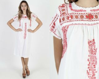 Vintage Oaxacan Mexican Dress Floral Embroidered Sheer Crochet Lace Midi Mini