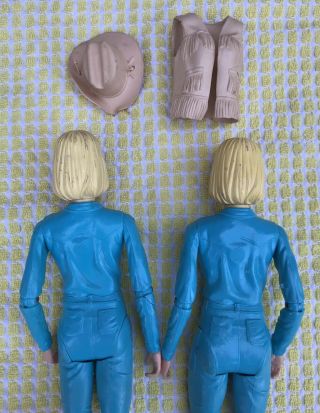 Two Vintage Louis Marx 1965 Jane West Jointed Action Figure Dolls Pair Hat Vest 4