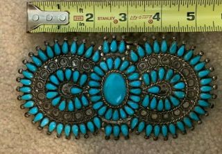 Antique Large Zuni Manta Pin.  Silver/turquoise.  5.  5 "