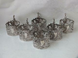 Set Of 6 Antique Sterling Silver Coffee Cup/glass Holders 1910/ Dia 4.  7cm/ 161g