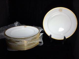 12 Antique Minton Gold Encrusted 10.  25” Dinner Plates Gilman Collamore C 1900