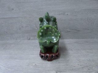 Vintage Green Foo Dog Lion Jar With Wooden Base Item A 3